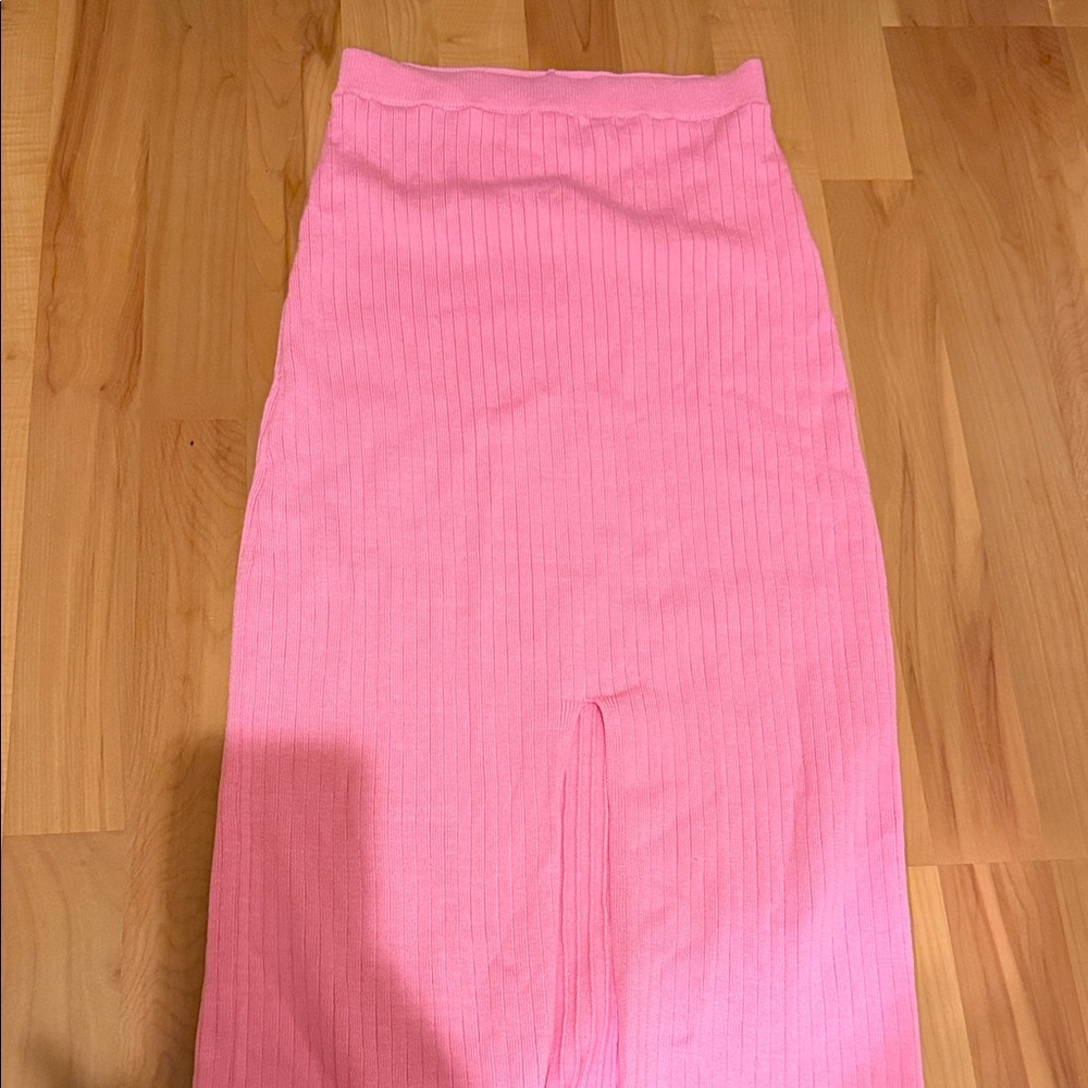 Free People Pink Ribbed Midi Skirt